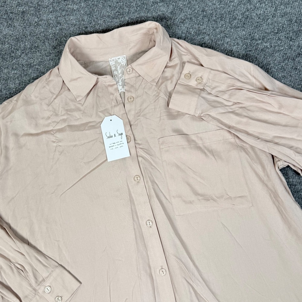 Sadie Sage Size Small Taupe Tunic Blouse Oversized Shirt NWT FLAWED